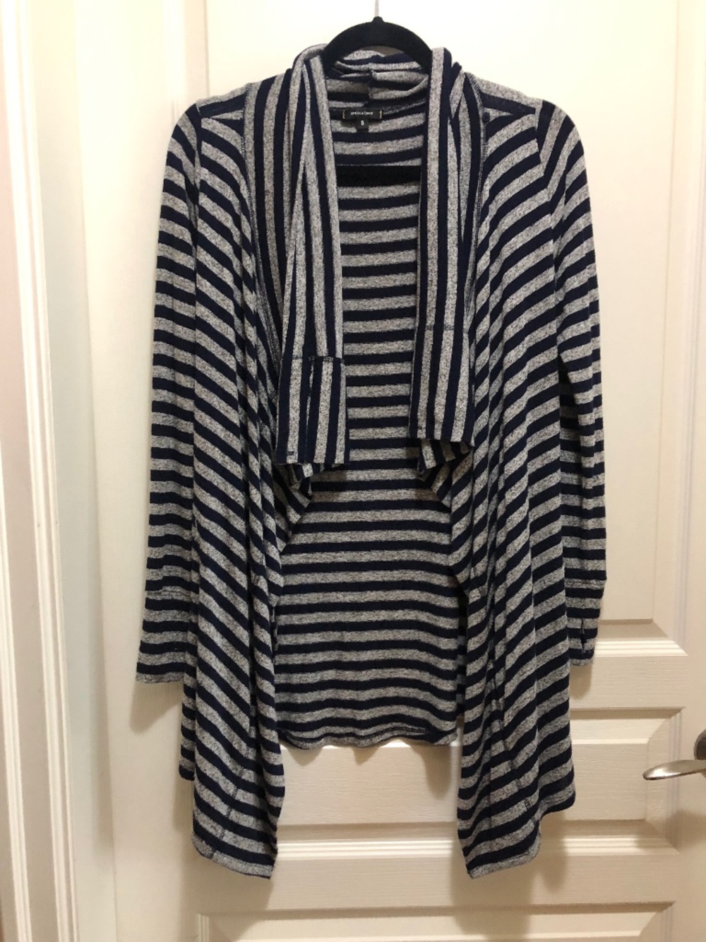 Stella and Dot Small striped cardigan navy and grey